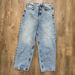 Free People We The Free Jeans Light Blue Distressed High Rise Relaxed Mom - 28